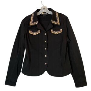 RARE Christine Alexander Black Denim Cotton Jacket Rhinestone Studded Design M